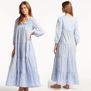 NWT SEA LEVEL SWIM | Summer Beach Striped Sails Boho Maxi Dress in Blue | Size M